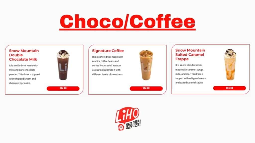 Liho Singapore Choco/Coffee Drinks Price